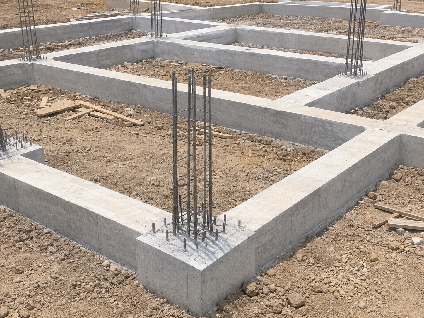 Pouring and curing a reinforced concrete foundation