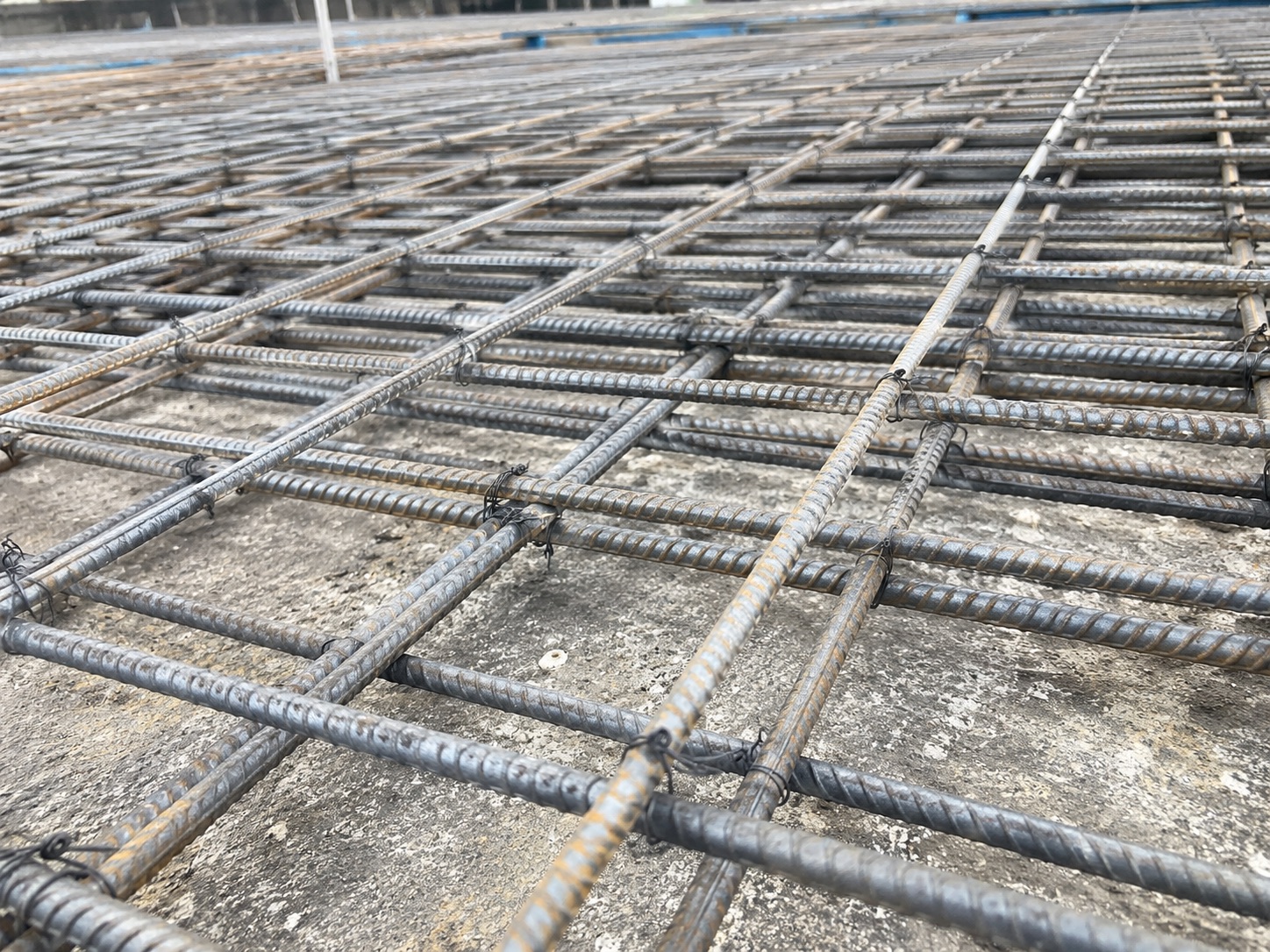 A completed reinforced concrete foundation