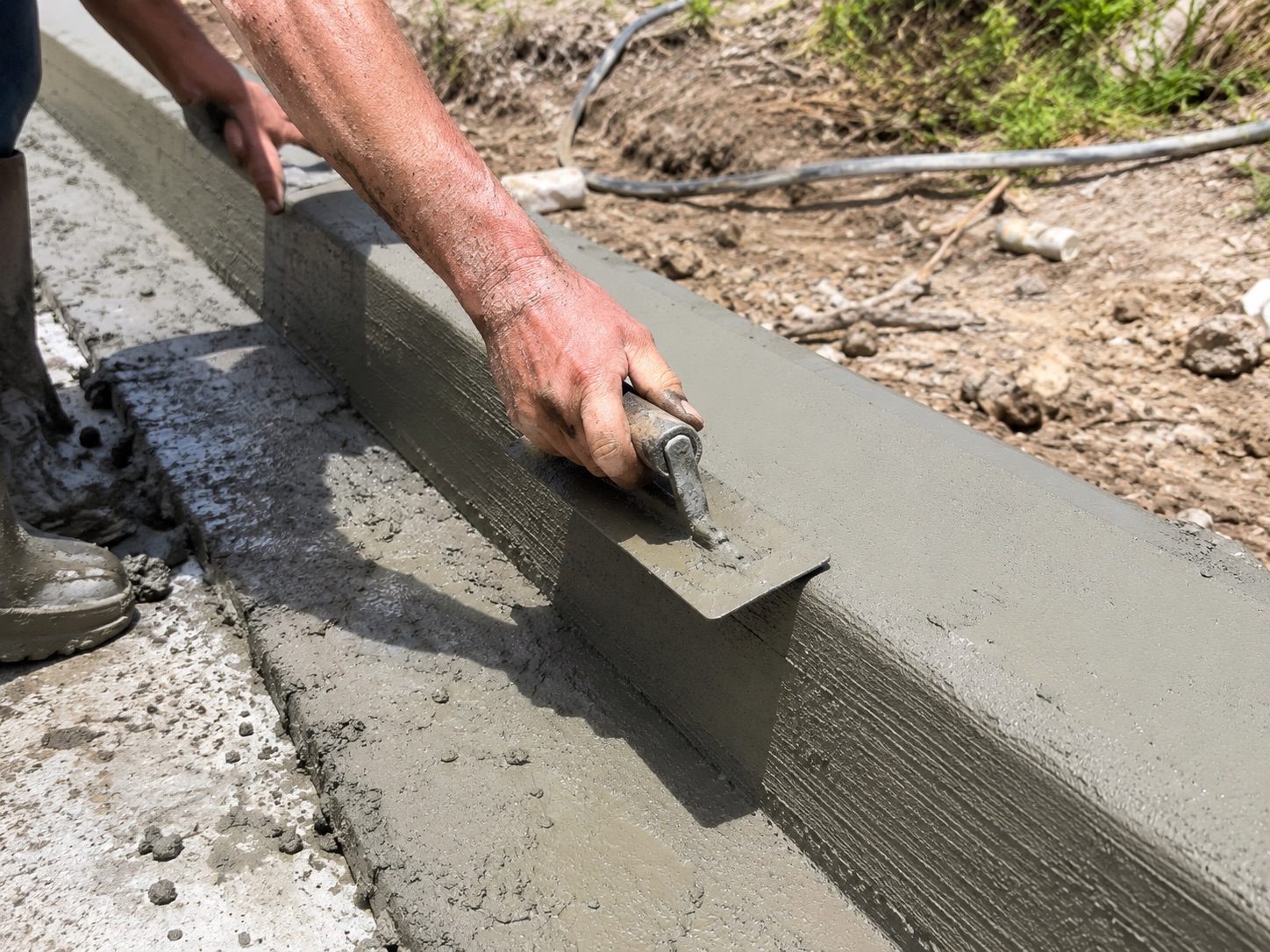 Pouring and broom-finishing a concrete sidewalk